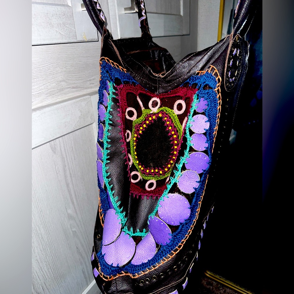 Anthropologie Leather & Crocheted Boho Bag